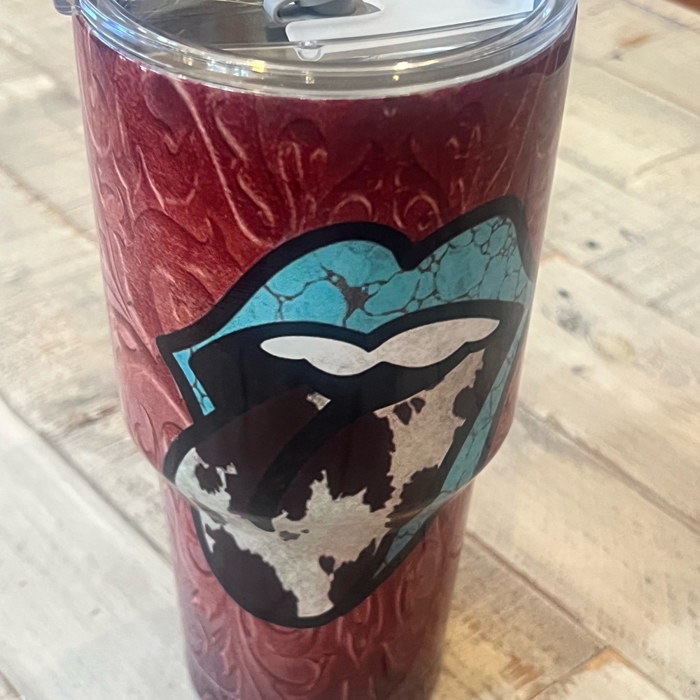 Red Tumbler with Lips Design